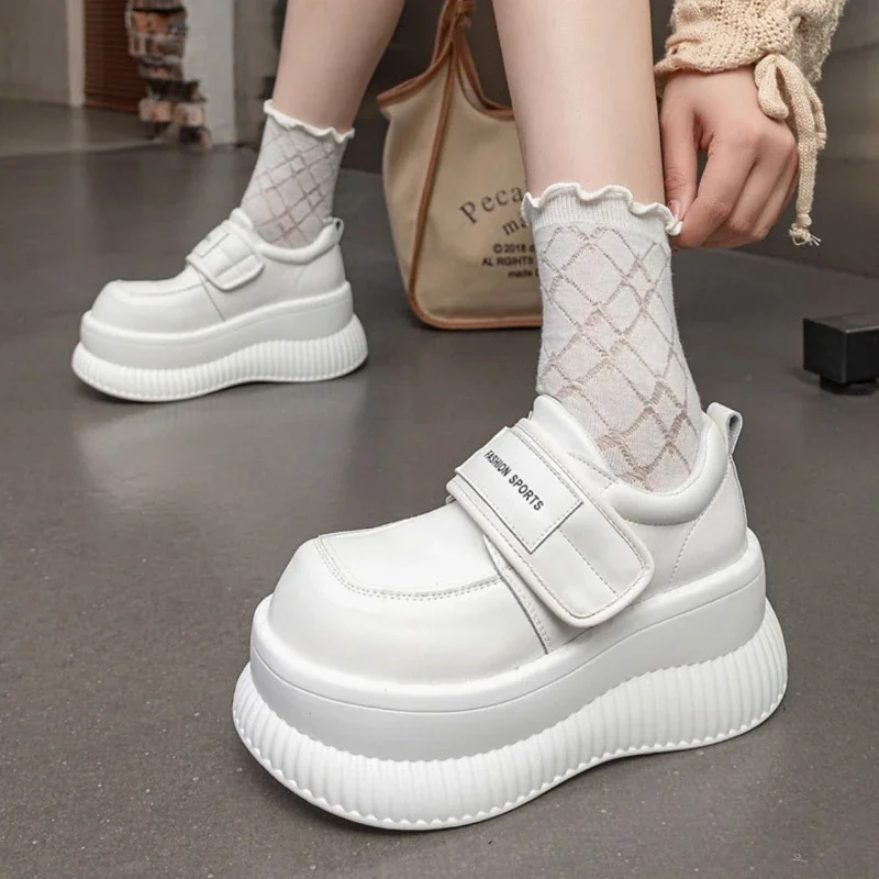 

​Preppy Chunky Platform Leather Shoes Women 2025 New Arrival Height Boost Round Toe Lace Up Retro Dad Sneakers​