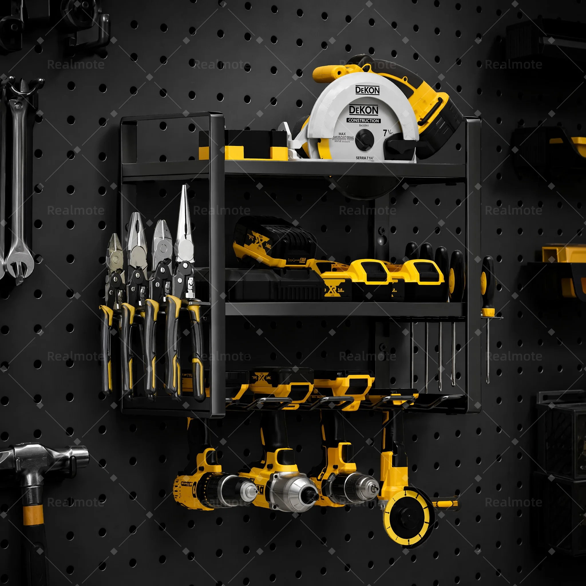 Power Tool Organizer Wall Mount Heavy Duty Drill Stand Pegboard Hooks Cordless Tool Storage Rack Garage Workshop Shed Man Cave