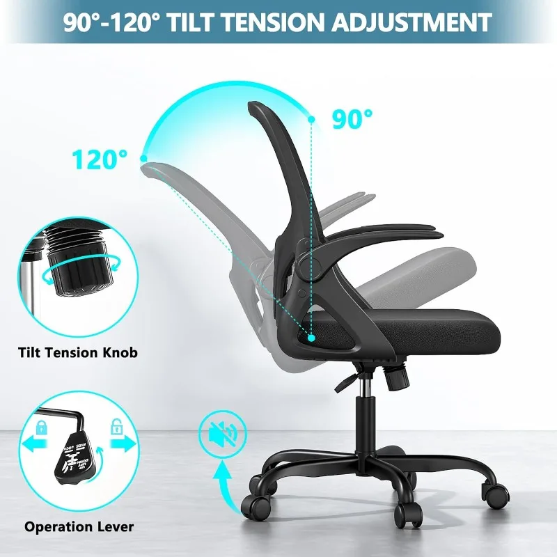 Sedia da scrivania da ufficio con supporto lombare sedia da ufficio ergonomica in rete con ruote e braccioli ribaltabili girevole regolabile in altezza