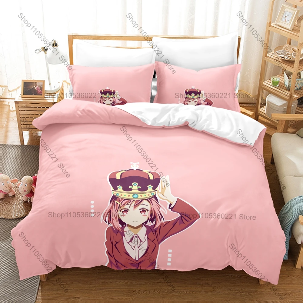Sakura Quest Bedding Set 3Pcs Cute Anime Girls Pattern Comfort Bed Linen For Otaku Fans Duvet Cover Pillowcase Decor