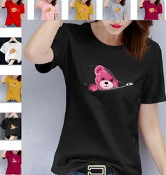 Ayı Grafik Baskı T-shirt, Oyuncak Ayı Kısa Kollu Ekip Boyun Rahat Üst kadın Giyim Büyük Boy T Gömlek Tops Harajuku