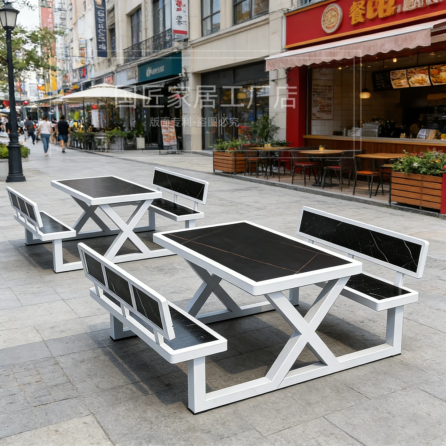 High-grade slate indoor and outdoor tables and chairs, courtyard, open-air Internet celebrity snack street, commercial