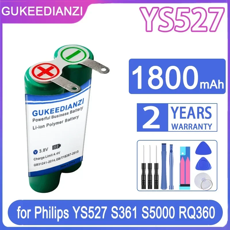 For Philips YS527 AT610 AT620 S361 S5000 RQ360 RQ361 YS523 YS524 YS526 S560 S561 shaver razors, YS527, 1800mAh Shaver Battery