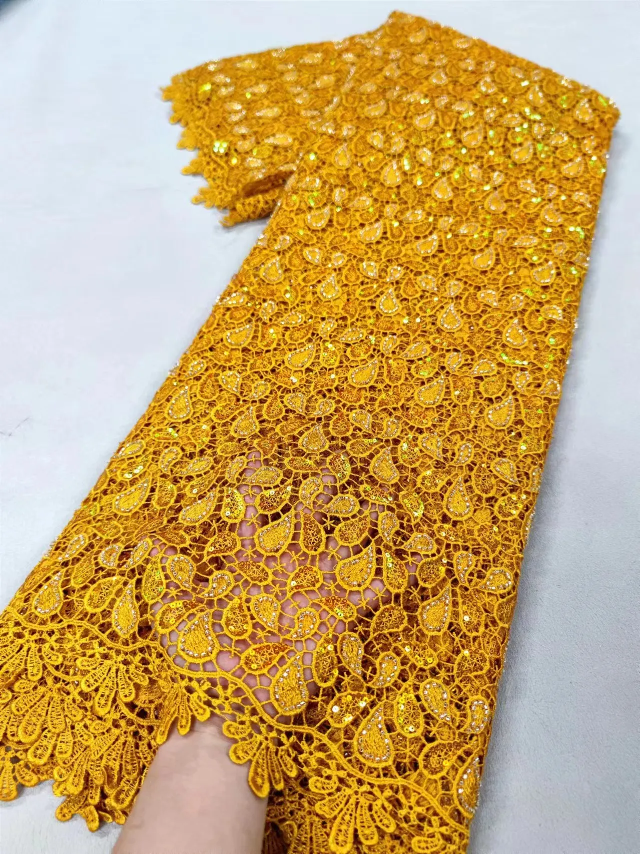 New Arrival High Quality African Sequins Lace Fabric Nigerian Water Soluble Guipure Cord Lace For Wedding Party Sewing