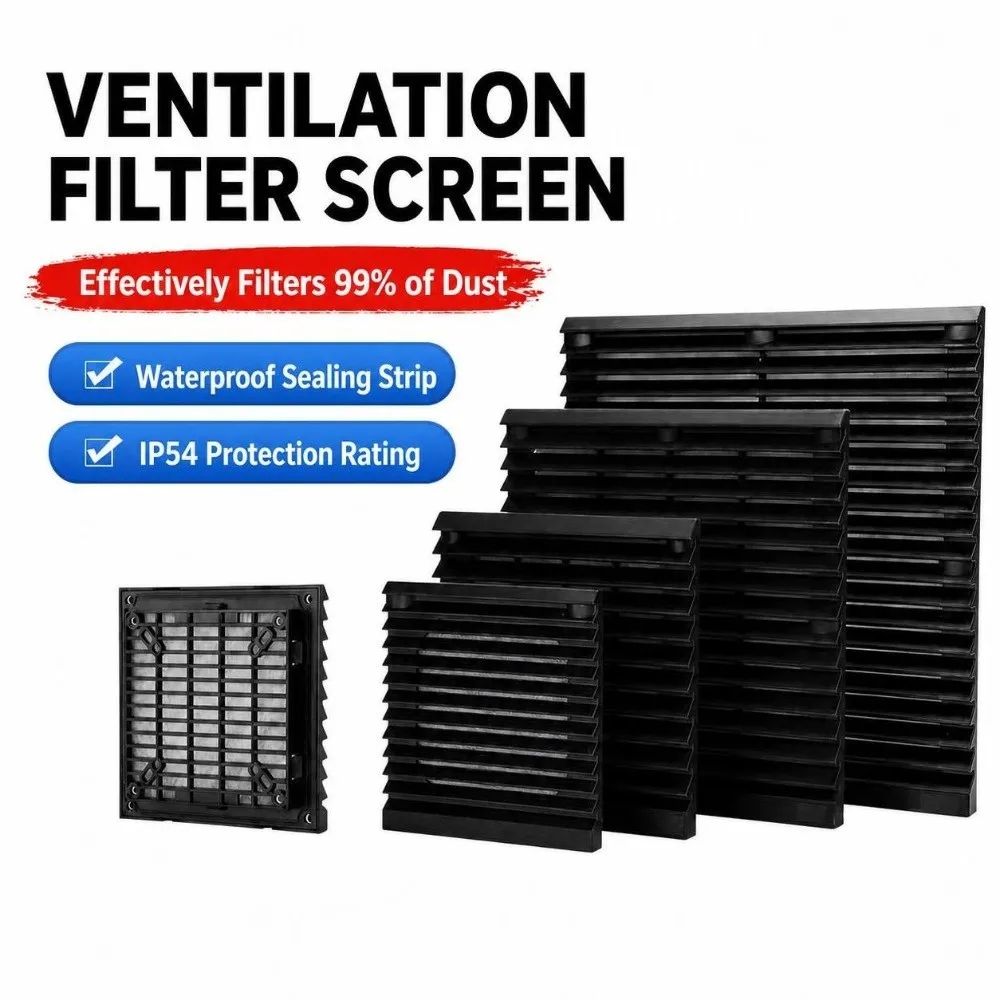 Air Ventilation System ABS Vent Grille Black Dustproof Vent Filter Waterproof Fan Grille Electric Cabinet