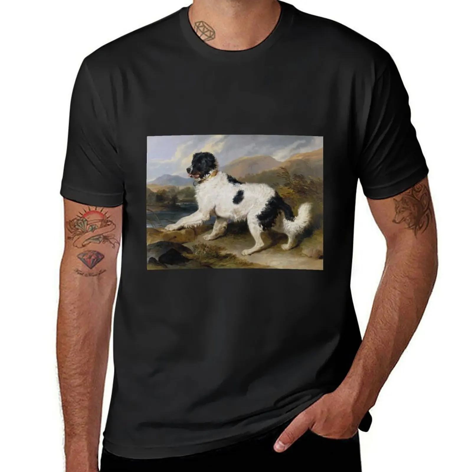 Edwin Landseer- Lion A Newfoundland Dog 1824 T-Shirt customs design your own cute tops quick drying plain mens workout shirts