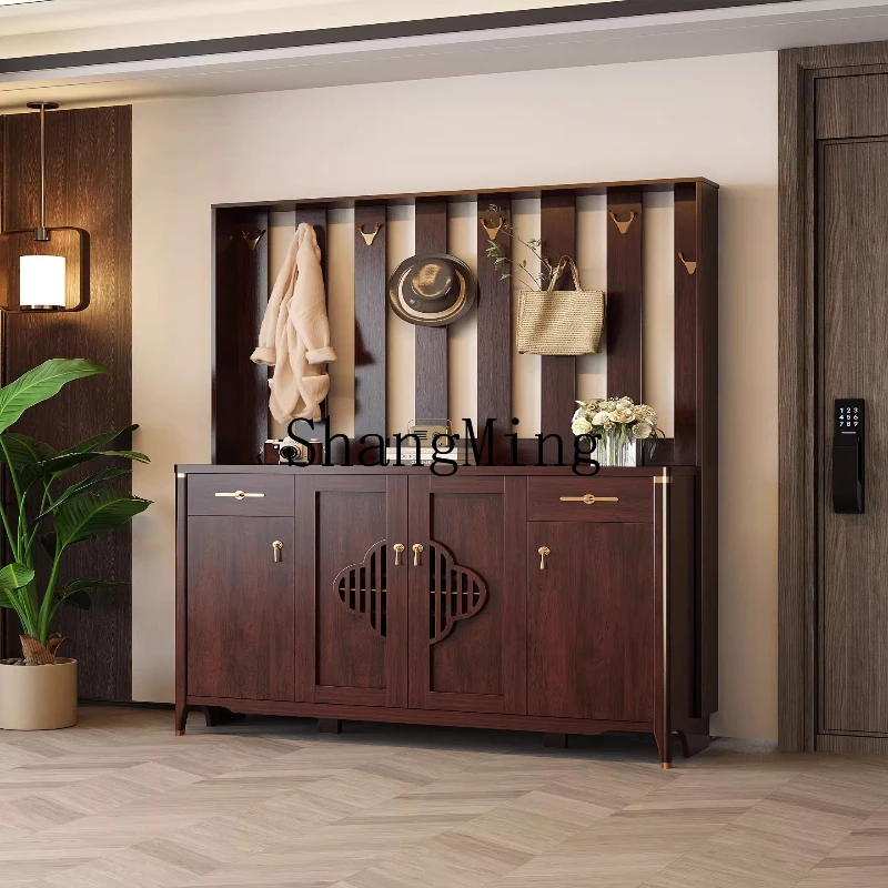 

FG new Chinese-style all-solid wood shoe cabinet, large-capacity locker in the foyer, entering the door against the wall,