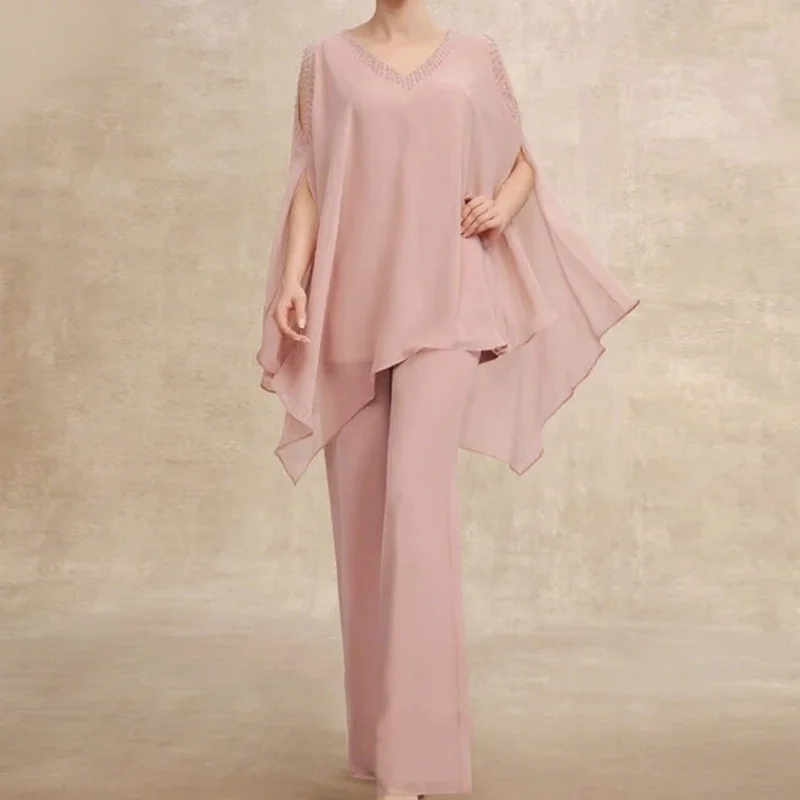 

Exquisite Pink Mother of Bride Dresses for Women Half Sleeve Wedding Party Dresses Chiffon Robe