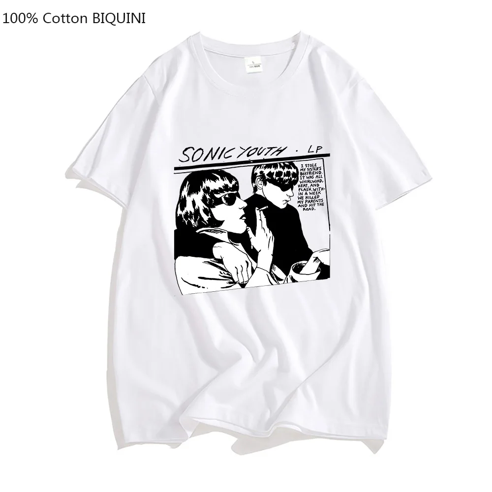 S-Sonic Youth Music Band T-shirts MEN Handsome Hip Hop T Shirts 100% Cotton Four Seasons Short Sleeve Aesthetic Handsome Fashion