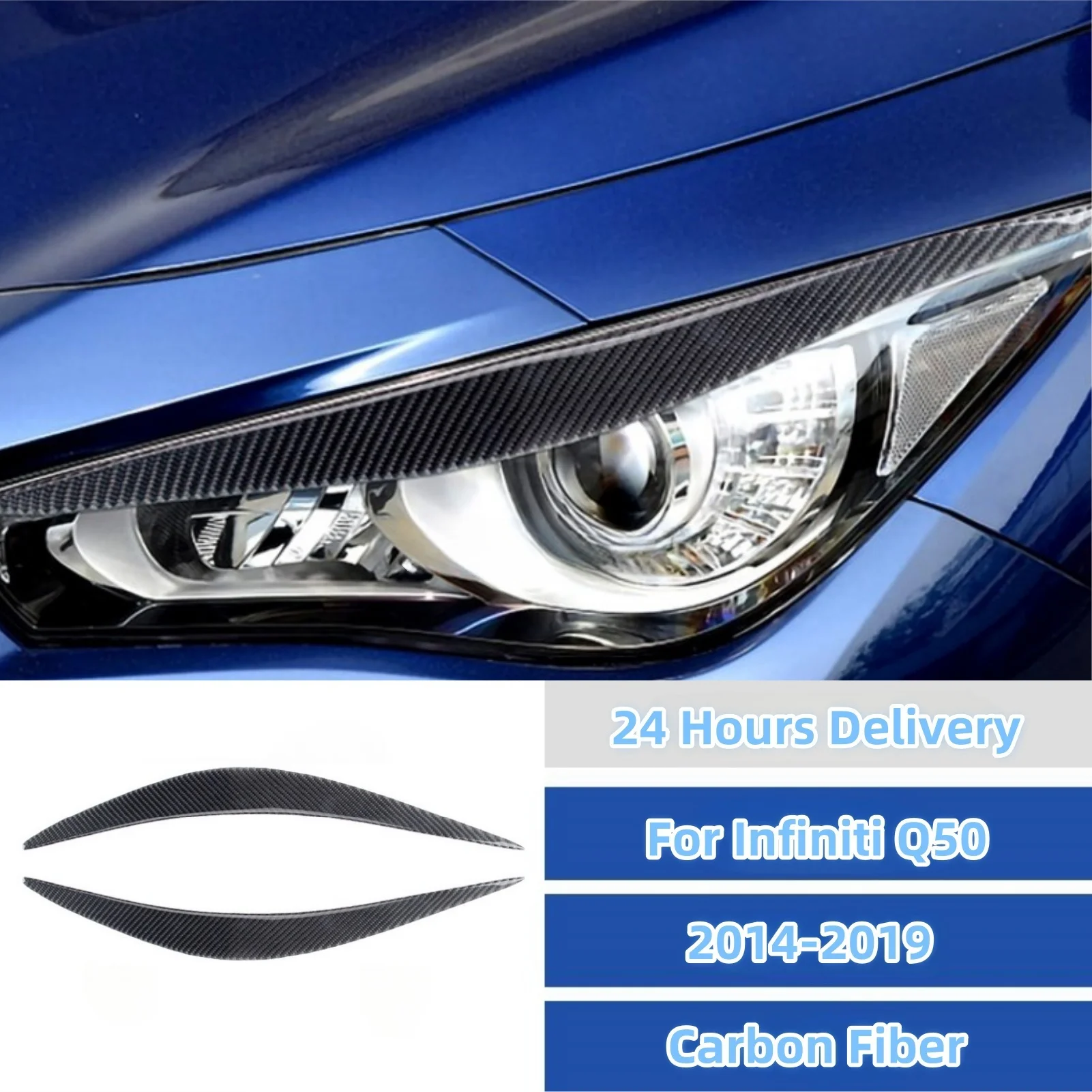 

For Infiniti Q50 2014-2019 Carbon Fiber Headlight Eyebrows Eye Lid Cover Trim Stickers Pegatinas Para Coche Exterior