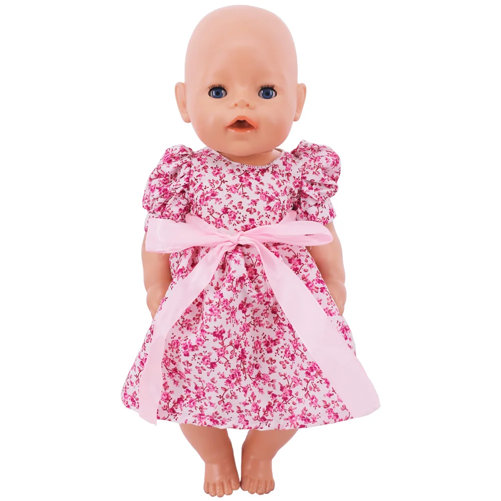 Roupas de boneca com padrão floral bonito, acessórios de vestido da moda para bebê nascido de 43 cm, boneca americana de 18 tamanhos, presentes de brinquedos de menina