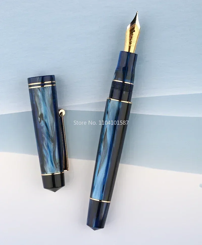 New MAJOHN 800 Resin Fountain Pen Germany Imported No. 6 BOCK Nib 35# 0.5mm with Converter Blue and Golden Clip Writing Gift Pen