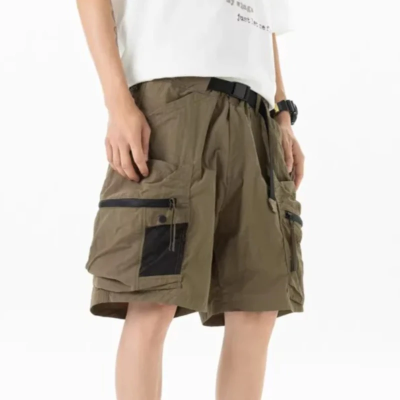 American Oversized Men's Workwear Cargo Shorts Summer Loose Casual Big Zipper Pocket Tactical Shorts Men Retro Five-Point Pants