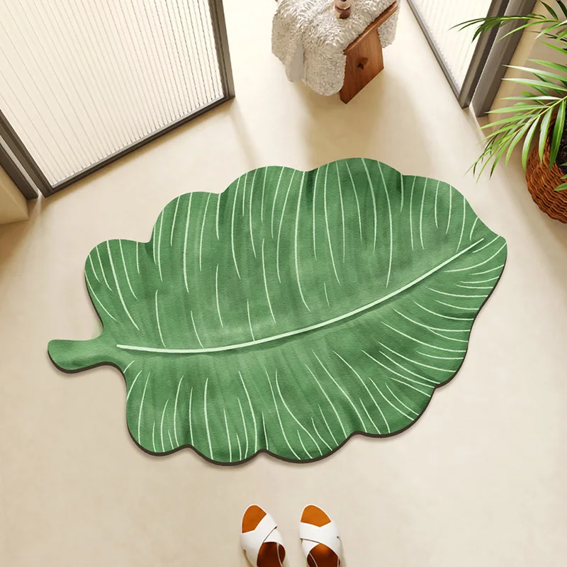 VIKAMA Ins Green Leaf Badkamer Absorberende Vloermat, Badkamer Vuilafstotend, Fris En Antislip Vloermat, Woondecoratie
