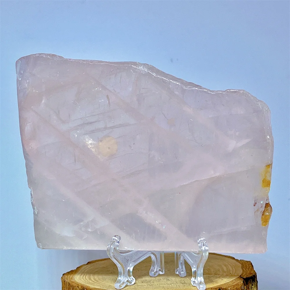 Crystal Natural Pink Slab Specimen Raw Cluster Stone Quartz Reiki Mineral Gift Spiritual Energy Reiki Home Decoration+Stand