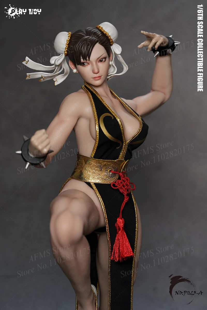 Figura colecionável em escala 1/6, chun li, deusa de combate clássica, corpo de silicone de grau muscular médico, 12 '', ação de soldado feminino