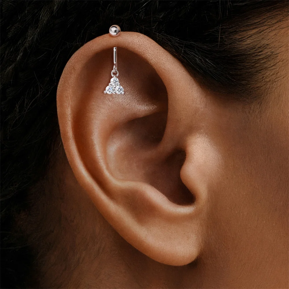 KOJ 1PC 925 Sterling Silver Moissanite Dangle Cartilage Stud Earring Dainty Women Fine Jewelry For Wedding Party Daily Wear Gift