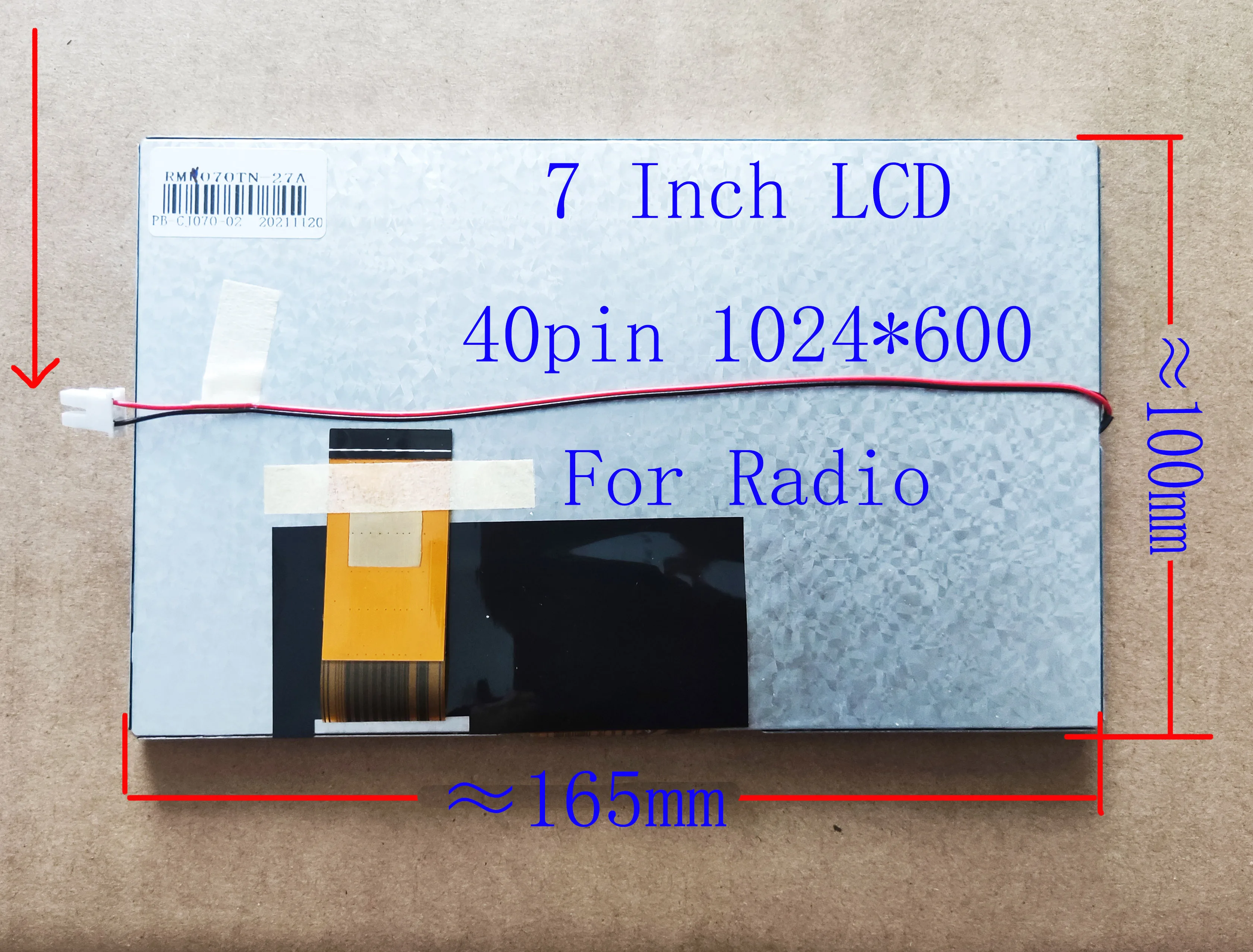 7 Inch LCD 40Pin 1024*600 For Radio With 2Pin Backlight Cable 165*100mm 5.5mm Thick Compatible With HSD070IFW1 WD070SHL40A/E