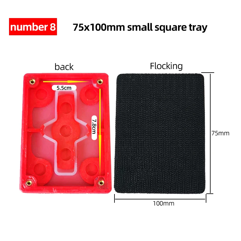 Base de plateau de meuleuse pneumatique rectangulaire, 75x100mm, disque de papier de verre auto-adhésif, pour Machine à poncer le papier de verre