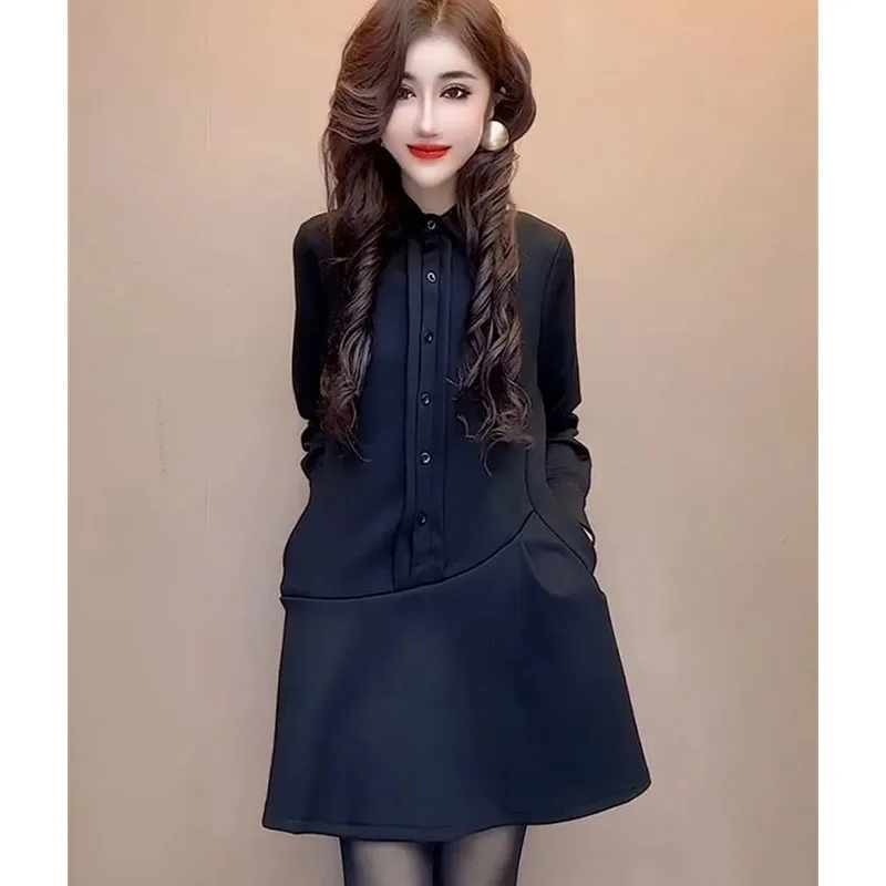 Korean Women Casual Solid Color Long Dresses Female Fashion False Two-piece Dress Autumn Ladies Long Sleeves Ruffled Maxi Dress