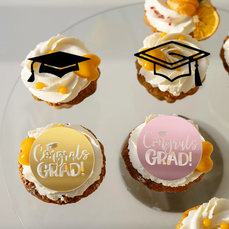 10pcs Congrats Grad Acrylic Cupcake Toppers Bachelor Cap Cake Toppers For Class Of 2025  Celebrate Graduation Party Cake Decor view 4