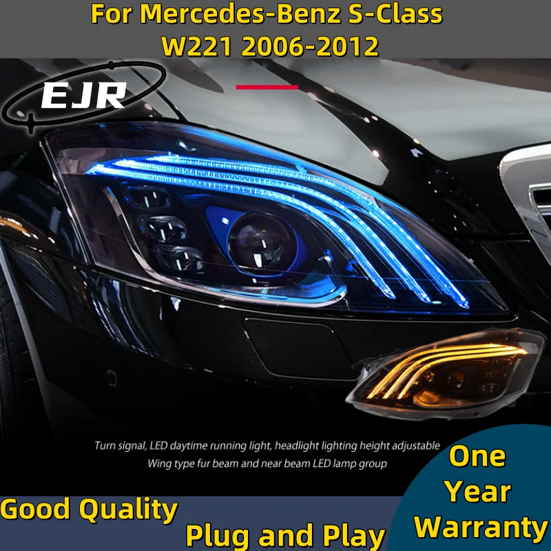 Car Headlight Assembly For Mercedes-Benz S-Class W221 2006-2013 Modified LED Lens Maybach Daytime Running Light Steering