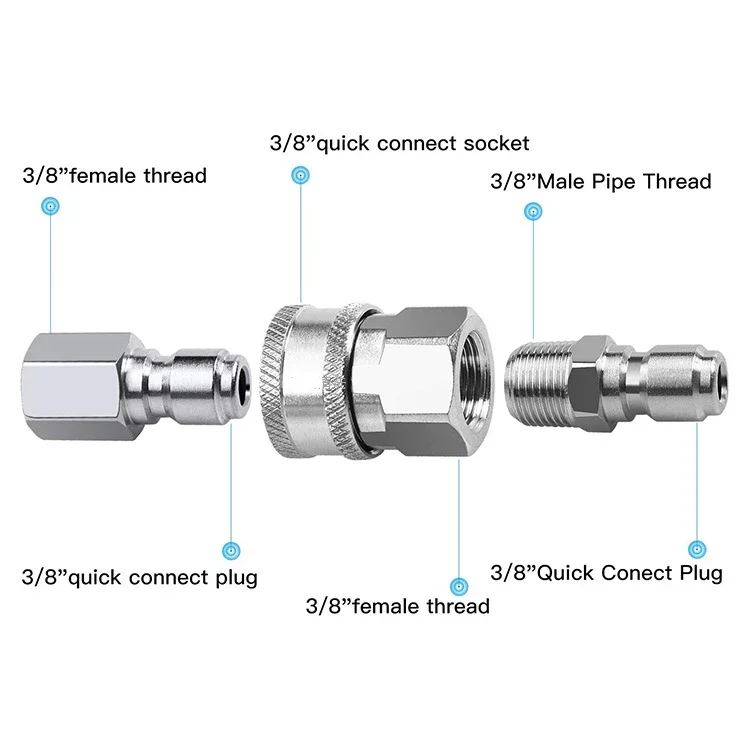 

NPT3/8-inch Stainless Steel Male Female Quick Connector Kit High-pressure Washer Adapter