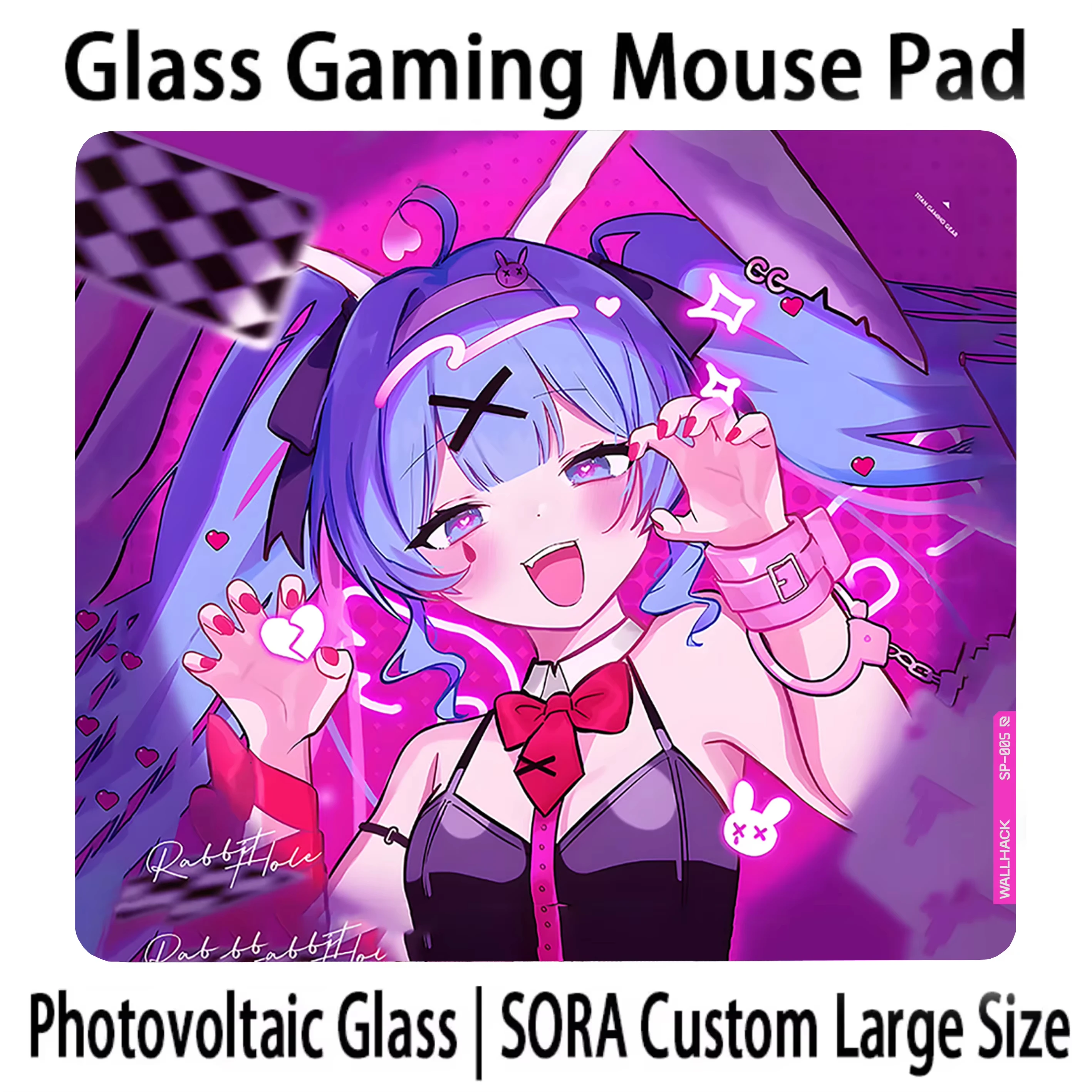 W-Wallhack SP-005 Glass Mousepad Japanese Anime Y2k Girls Esports Games FPS Super Large 450X400MM Desktop Glass Pad Customized