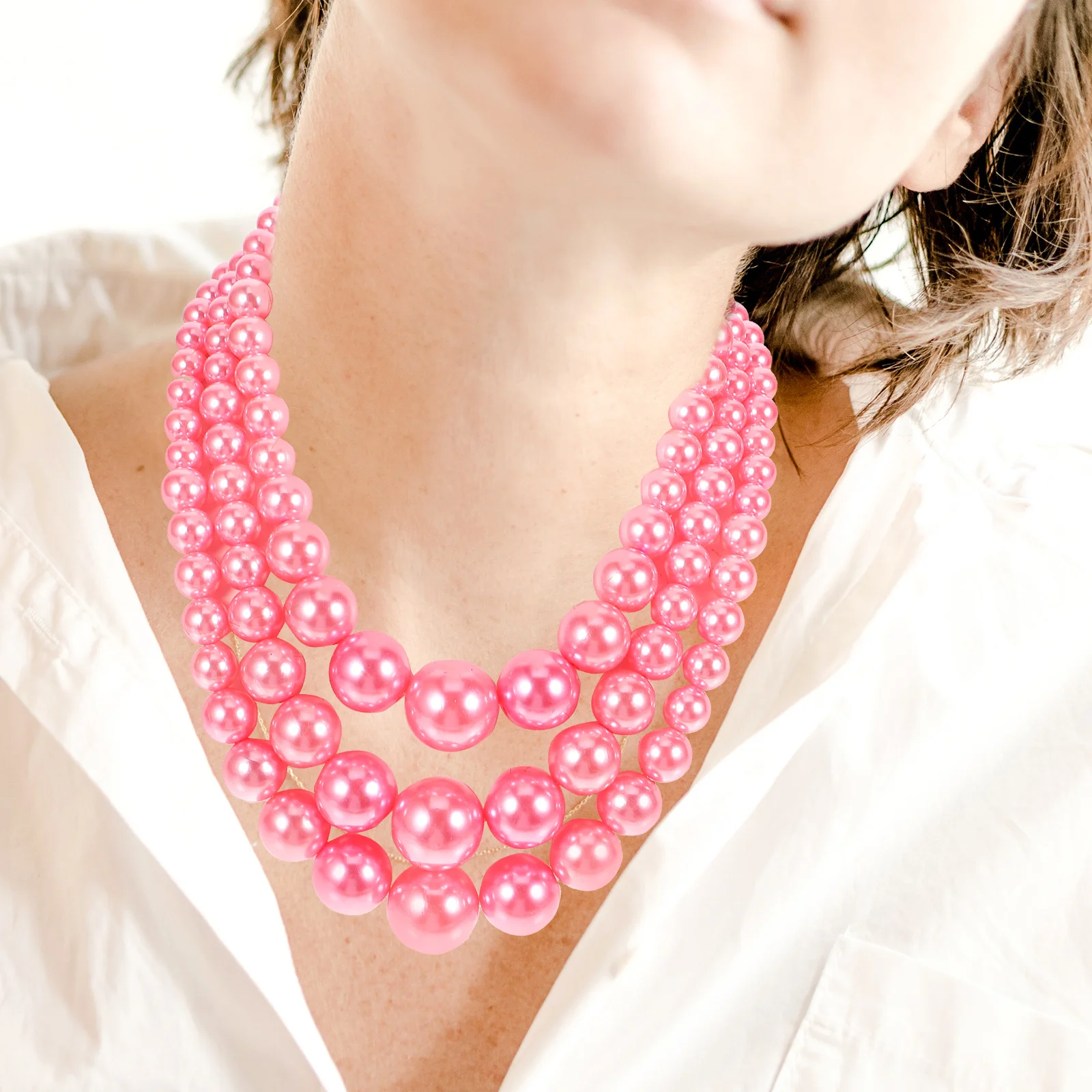 

Pearl Necklace Pink Multi Layer Women Jewelries Valentine Gift Dangle Earrings Earrings Bracelet Beaded Durable