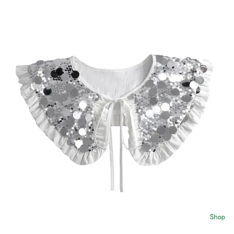 

Dropship Unique Elegant Sparkling Sequins Cape Faux Collar for Trendy Women Fashion Enthusiasts Ruffled Small Cloak Shawl Wrap