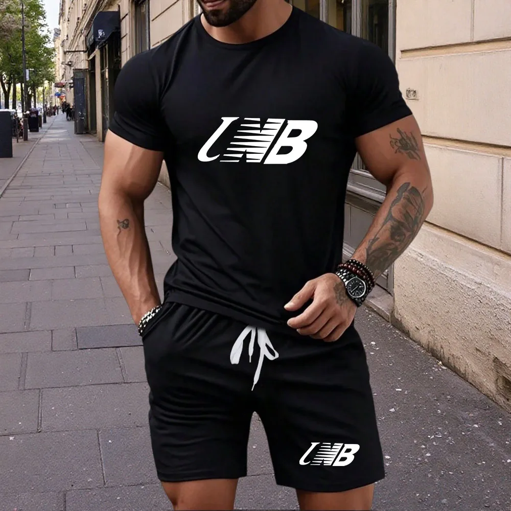 

Hot Summer Men's Casual Suit Classic Letter-Printed Short-Sleeved T-Shirt and Shorts 2-Piece O-Collar Men's Outdoor Sportswear