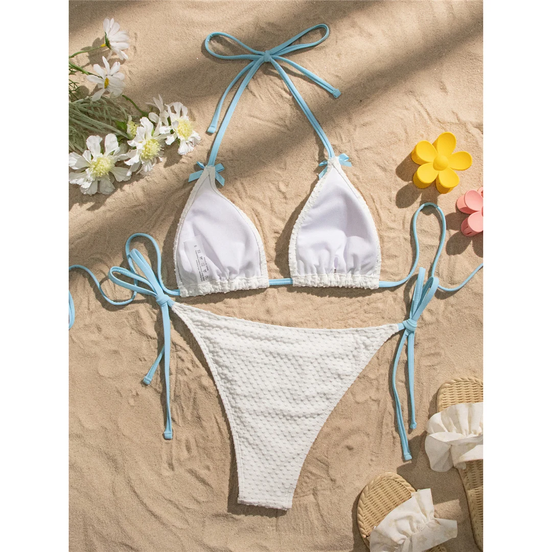 Sexy Neckholder-Bikini mit hohem Beinausschnitt, zweiteiliger Badeanzug für Damen, Badebekleidung mit Schleife und Riemchen, Badeanzug, Badebekleidung, Schwimmbikini V6526 – Detail 13