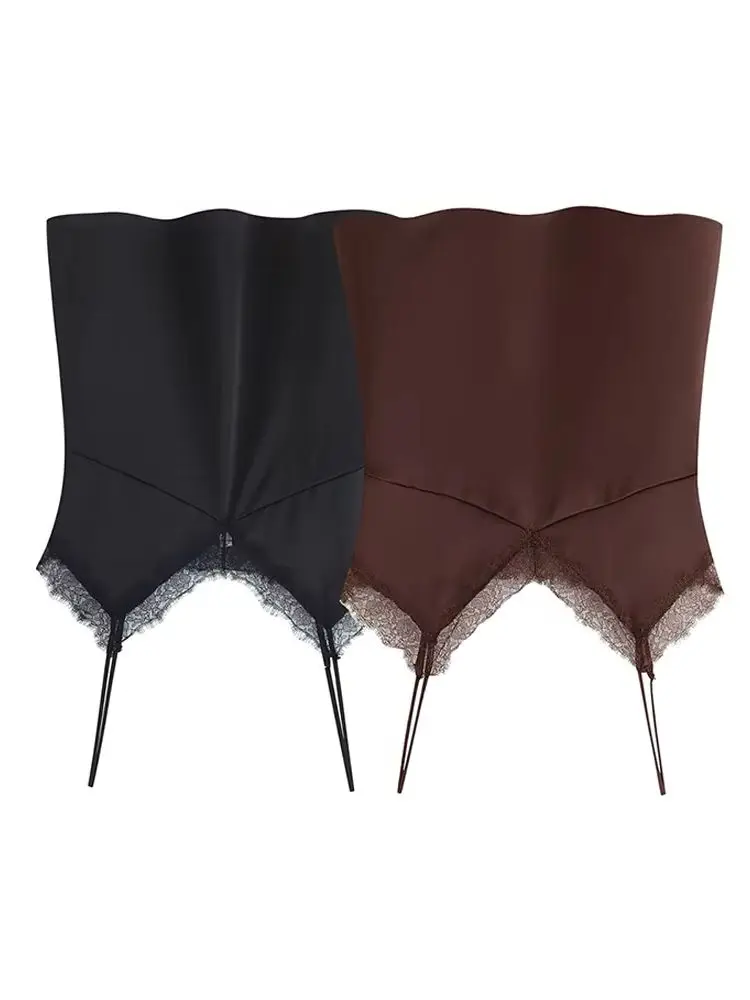 

HH 2026 New Fashion Woman Lace Trim Sling V Collar Sleeveless Backless Mini Top Female Slim Fit Thin And Light Sexy Top