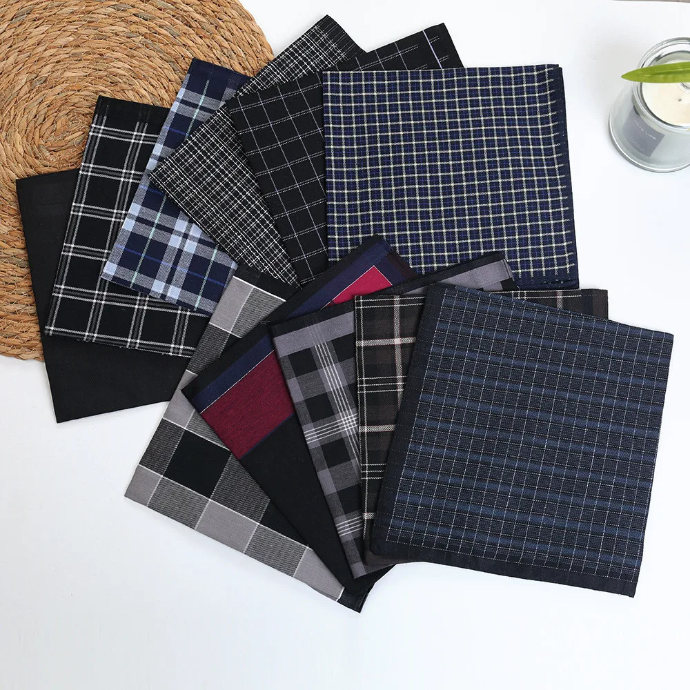 43*43cm Cotton Color-block Plaid Handkerchief, Soft Comfortable Full-Cotton Sweat Towel, Portable for Daily Use Outdoor Travel