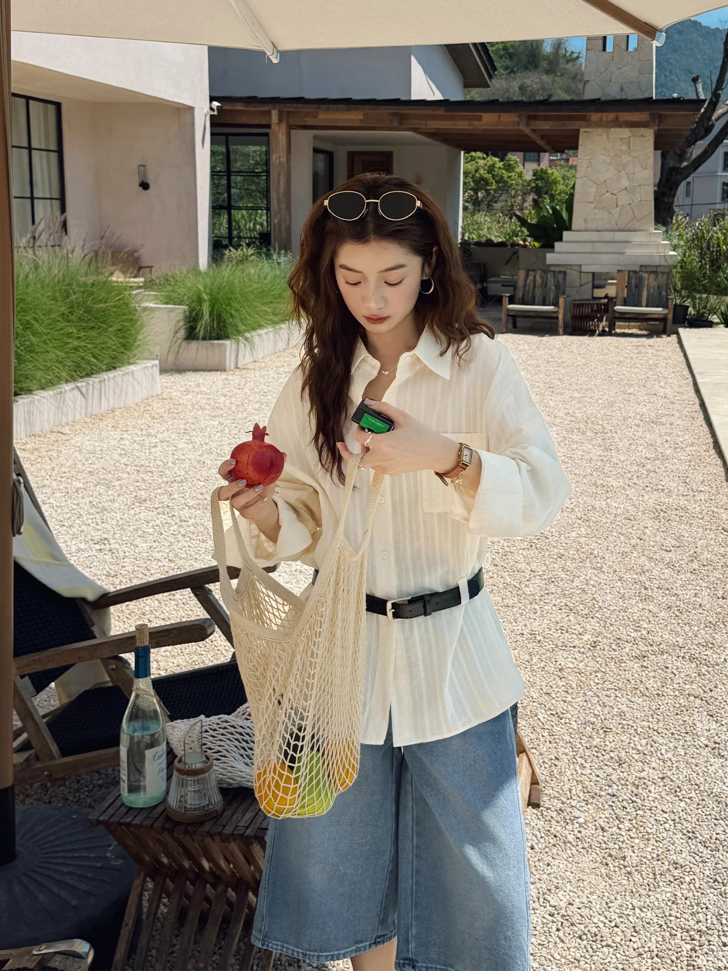 

Loose Fit Striped Long Sleeve Shirt Women's Korean Style Casual Top Spring 2026 Cotton Modal Fabric Button Placket Regular Le...