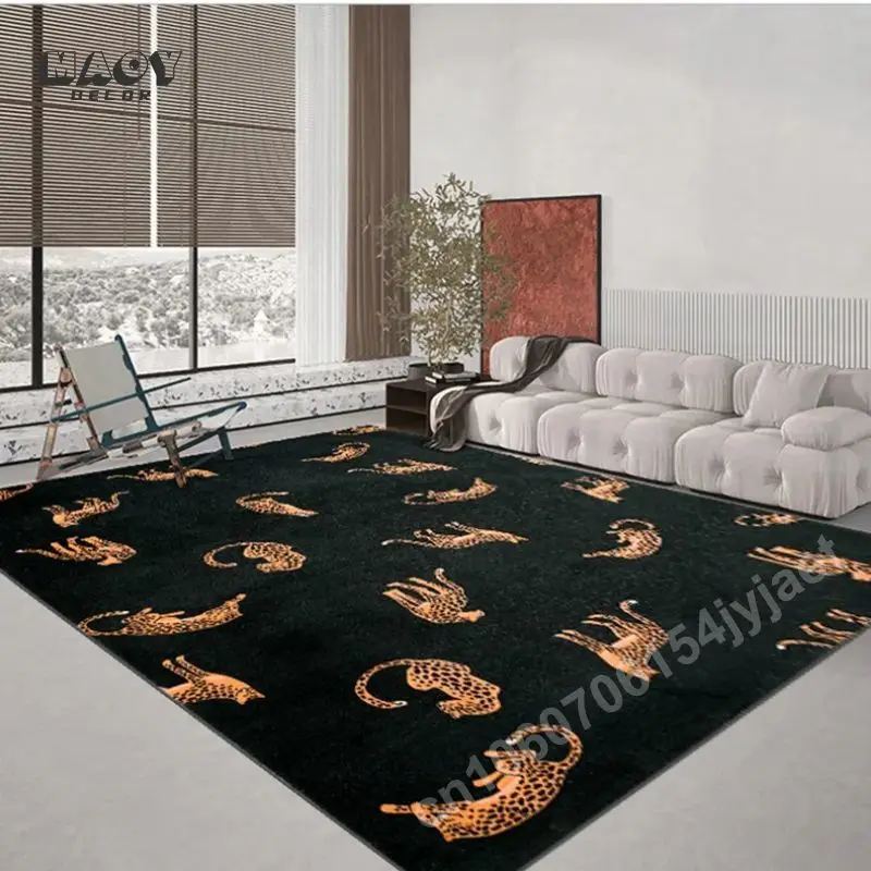 Leopard Carpet Light Luxury Household Non-slip Washable Large Size Area Mat Home Living Room Bedroom Sofa Doormat Decoration Rug