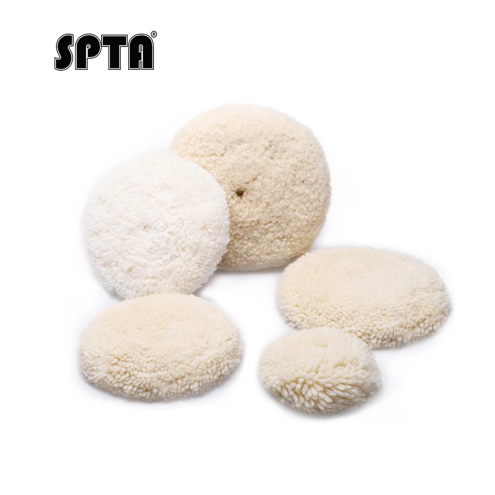 SPTA Single Face Woolen Polishing Pad Hook & Loop Buffing Pad for Polisher Natural Wool Pad