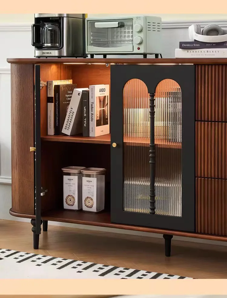 French retro solid wood dining side cabinet household living room multi-functional partition storage cabinet