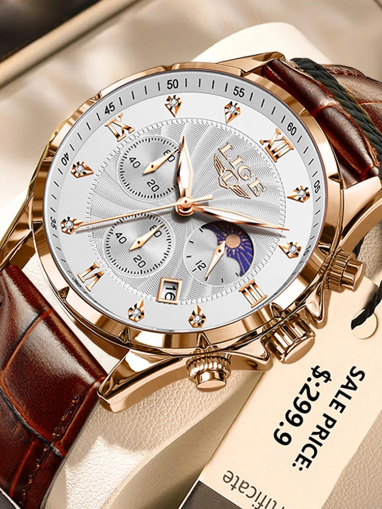 LIGE nowe zegarki kwarcowe dla mężczyzn Top marka luksusowy skórzany modny zegarek wojskowy mężczyźni Sport wodoodporny chronograf Montre Homme — zdjęcie 2