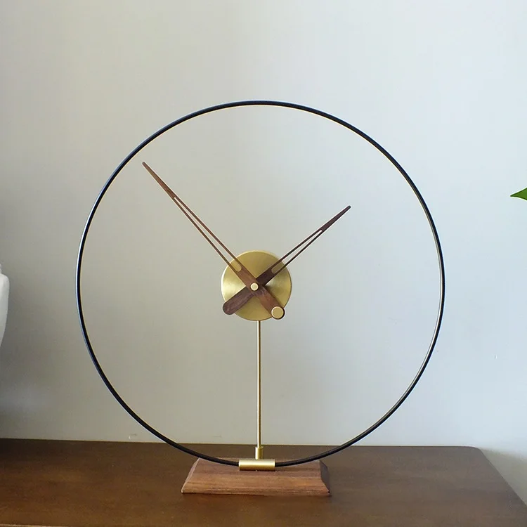 &c Wholesale Nordic Modern Simple Spanish Clock Black Walnut Wood Hands Brass Silent Table Clock Ornament
