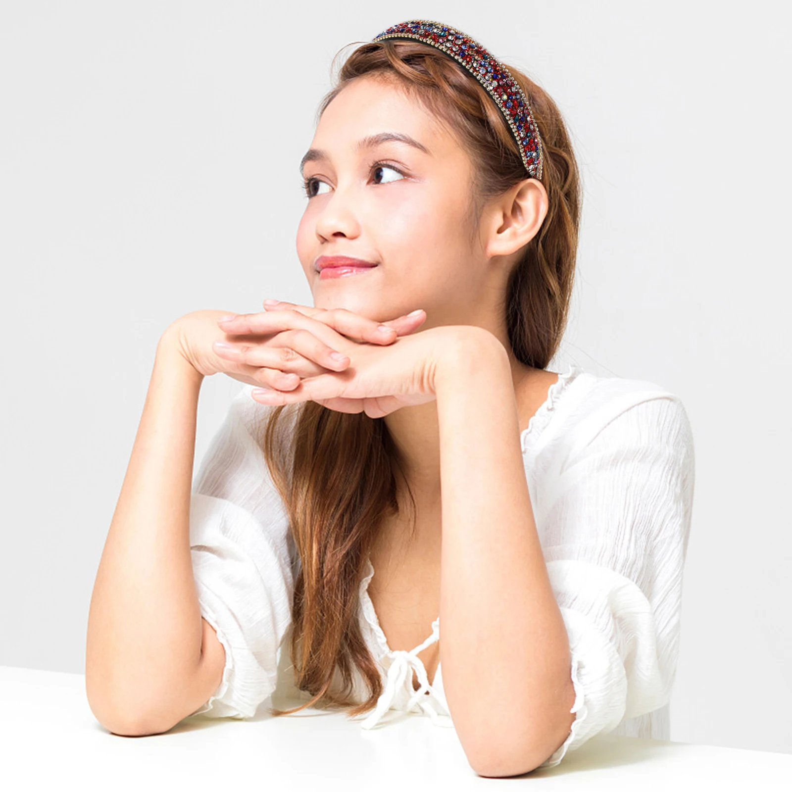 

Multicolor Rhinestone Crystal Hair Hoop Wide Headband for Women Girls Prom Wedding Party Birthday Halloween Cosplay Fancy