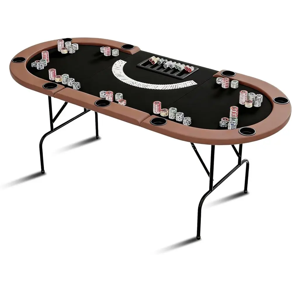 

Oval Poker Table with 9 Cup Holders, Casino Leisure Table or 10 Players, Blackjack Gaming Table with Water-Resistant Cushioned R