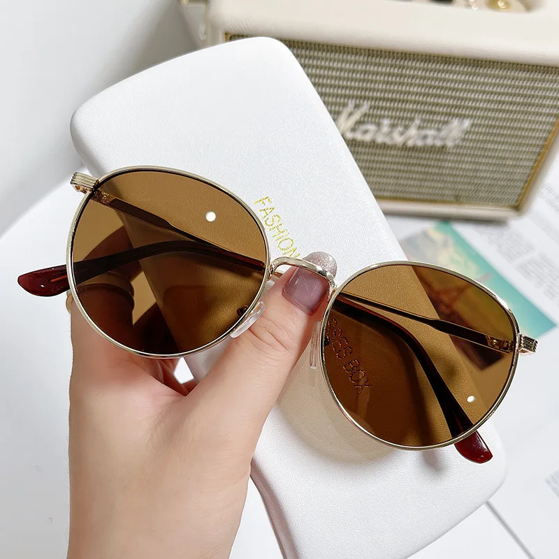 

European and American new metal glasses trendy personality marine pieces Internet celebrity sunglasses fashion oval sunglasses
