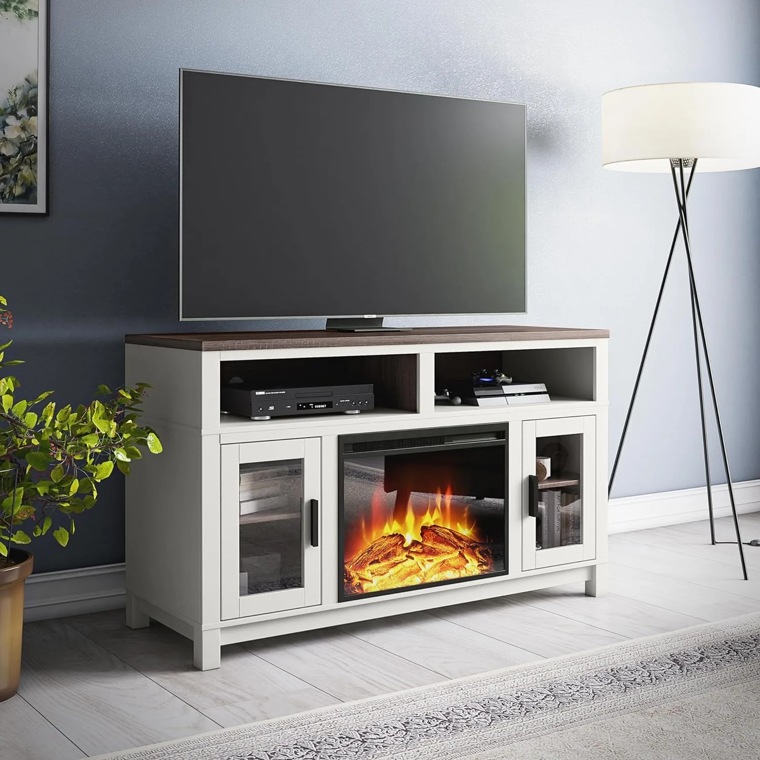 Ameriwood Home Carver-Support de télévision pour foyer électrique, blanc, pour télévision jusqu'à 60 pouces de large