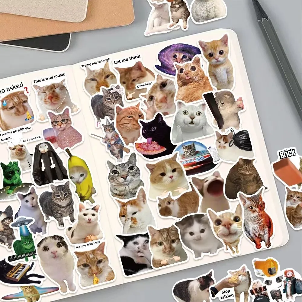 50 pieces cat meme stickers - quirky and cute cat-themed funny decorative stickers