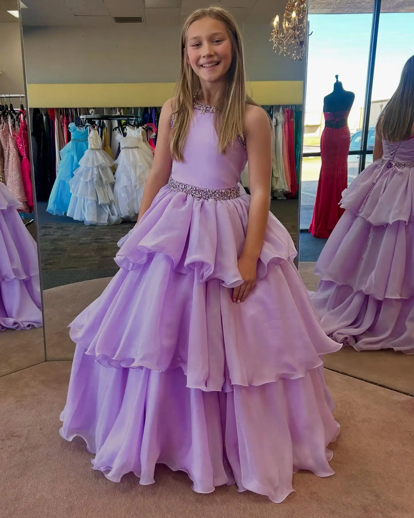 Orchid Girl Preteen Pageant Dress Cape AB Stones Crystal Little Baby Kid Birthday Formal Cocktail Party Gown Teens Junior Miss