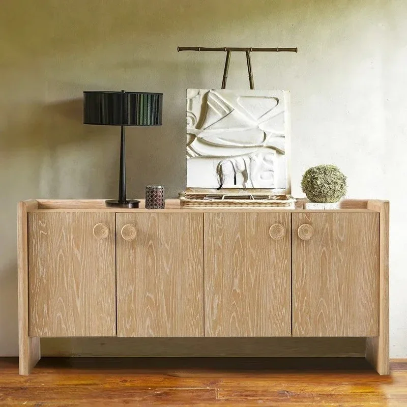 Retro solid wood dining side cabinet, Nordic wabi sandy weathered and old decorative entrance cabinet, entrance foyer cabinet