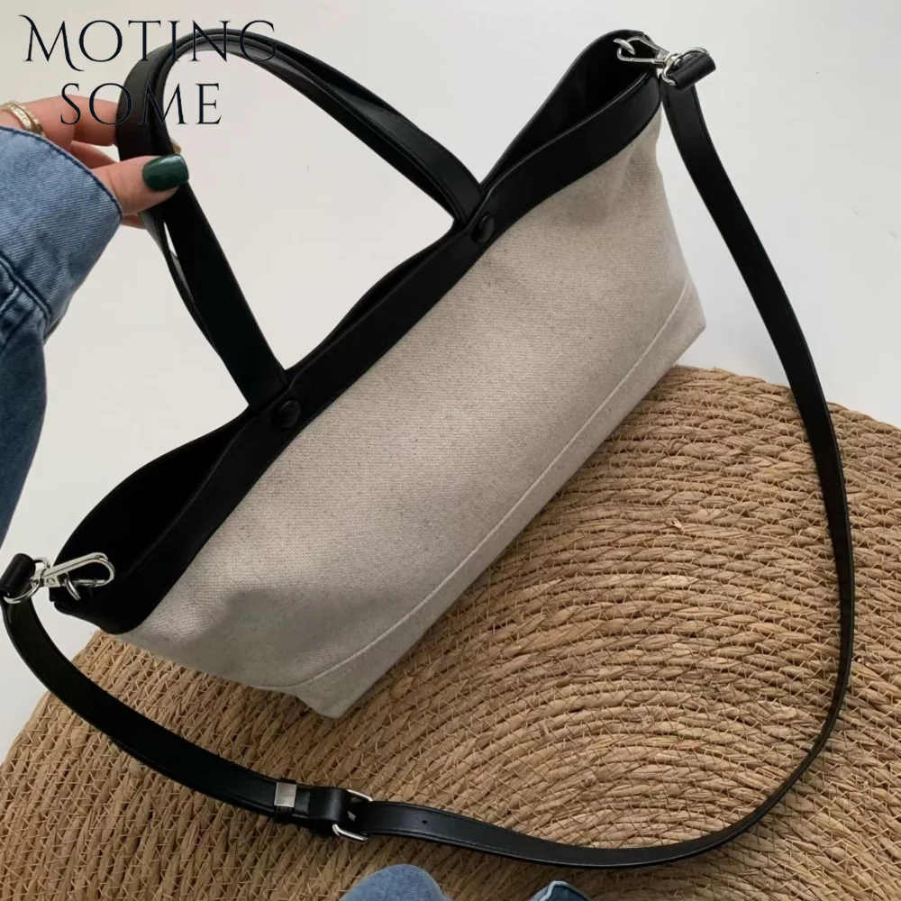 MOTINGSOME Minimalism Canvas Fabric Bag Women Handbag Crossbody Shoulder Bags Fashionable Lady Cotton Large Capacity Summer Tote