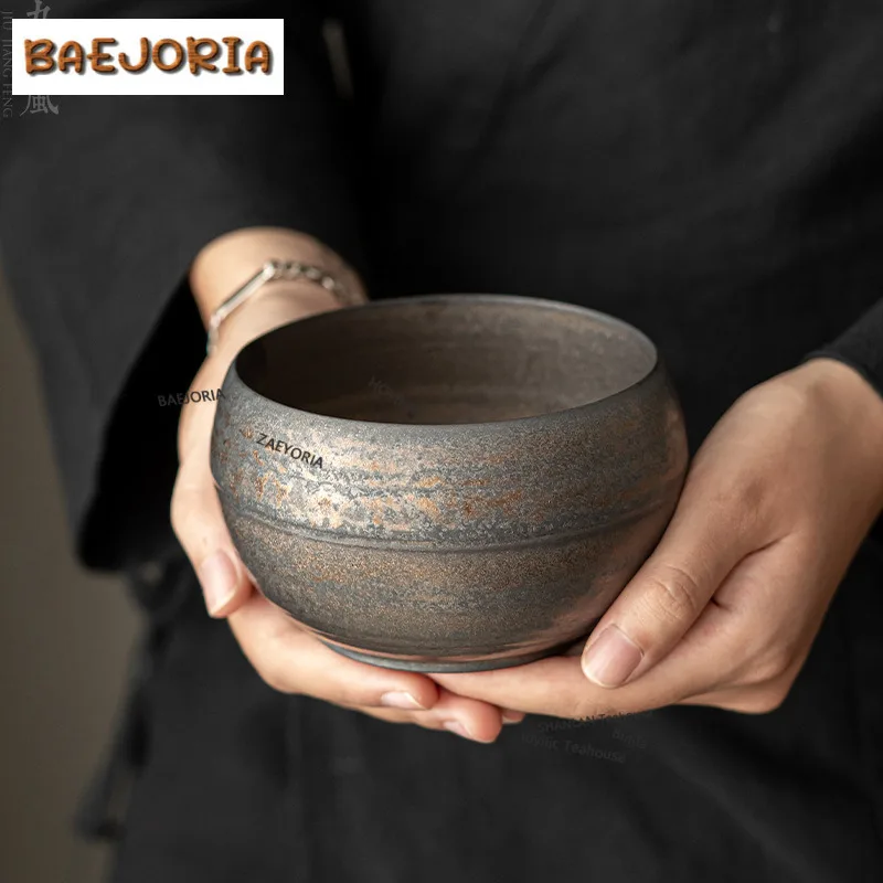 Coarse Pottery Iron Glaze Jianshui Zen Tea Wash Tea Dust Cylinder Barrel Water Washing Slag Tank Household Chaxi Ornaments Craft