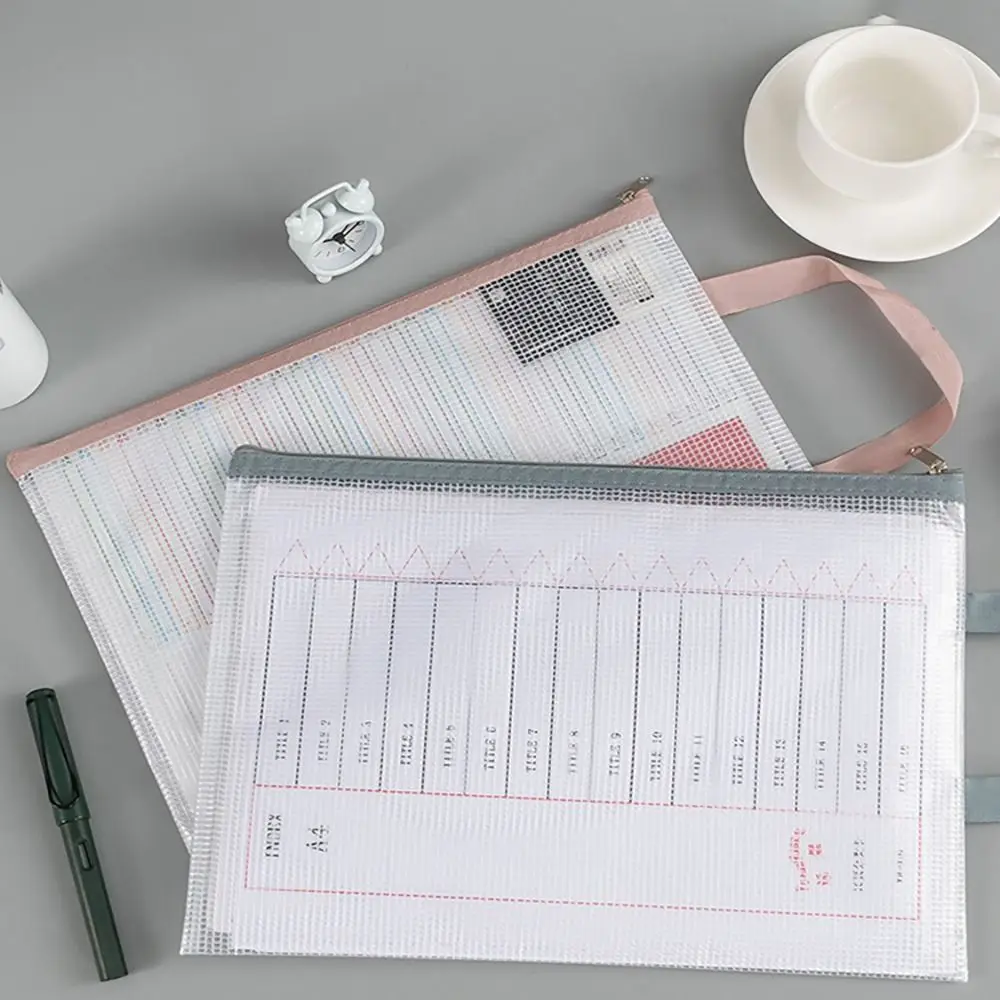 2Pcs Double-layer A4 Storage Bag New Mesh Zipper Stationery Transparent Large Capacity Test Paper Folder Student